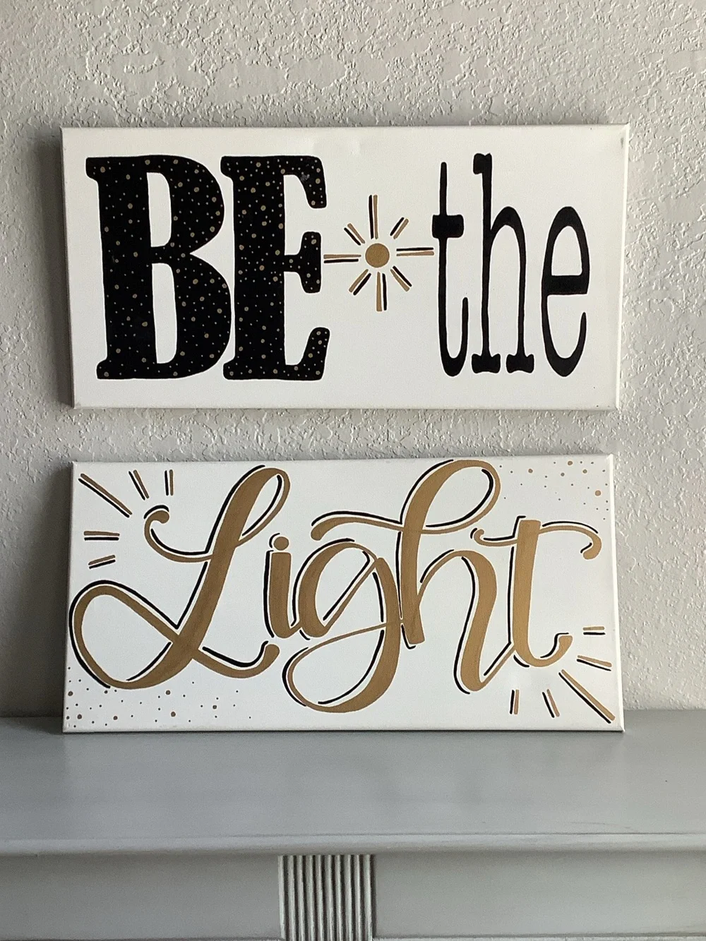 Be the Light Decorative Wall Canvas Set - White with Gold and Black